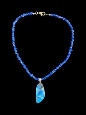 Handcrafted Beaded Necklace with Pendant deep blue lapis beads